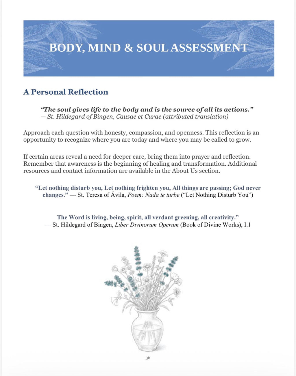 Body, Mind & Soul Assessment - Personal reflection guided by St. Hildegard's teachings