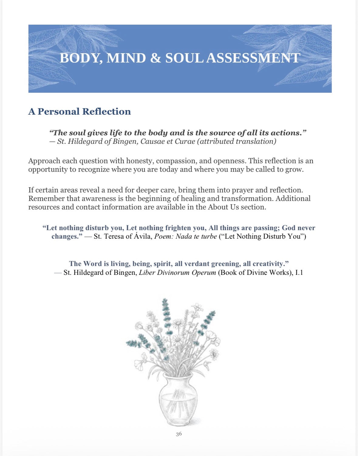 Body, Mind & Soul Assessment - Personal reflection guided by St. Hildegard's teachings